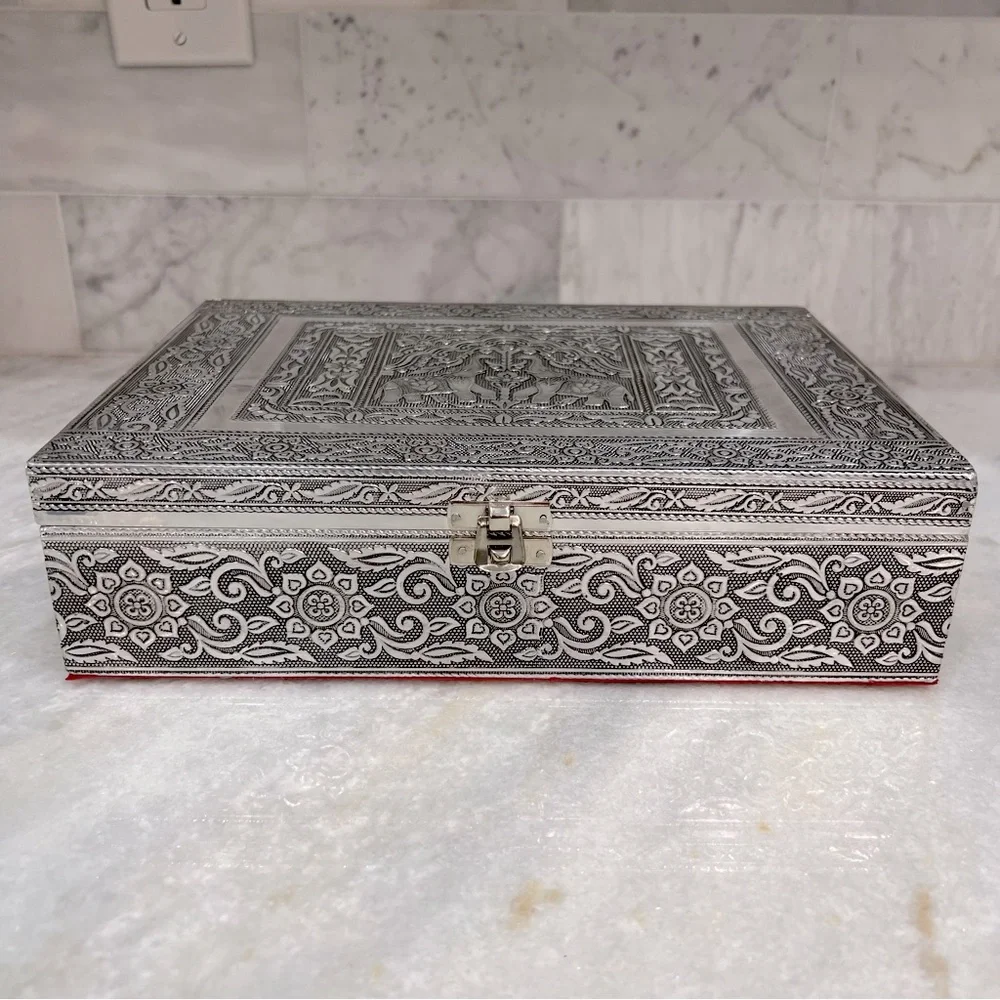 Two Tier Oxidized Elephant Jewelry Box